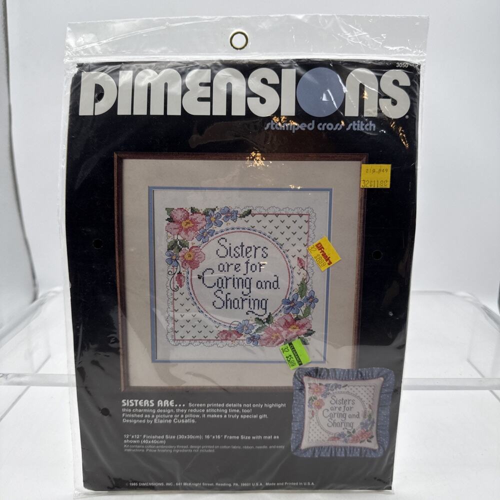 Dimensions Stamped Cross Stitch Kit 3050 Sisters 12x12 Vintage 1985